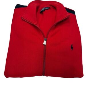 Polo Ralph Lauren Men’s Sz L Full Zip Cotton Jacket Red W/ Black stripes